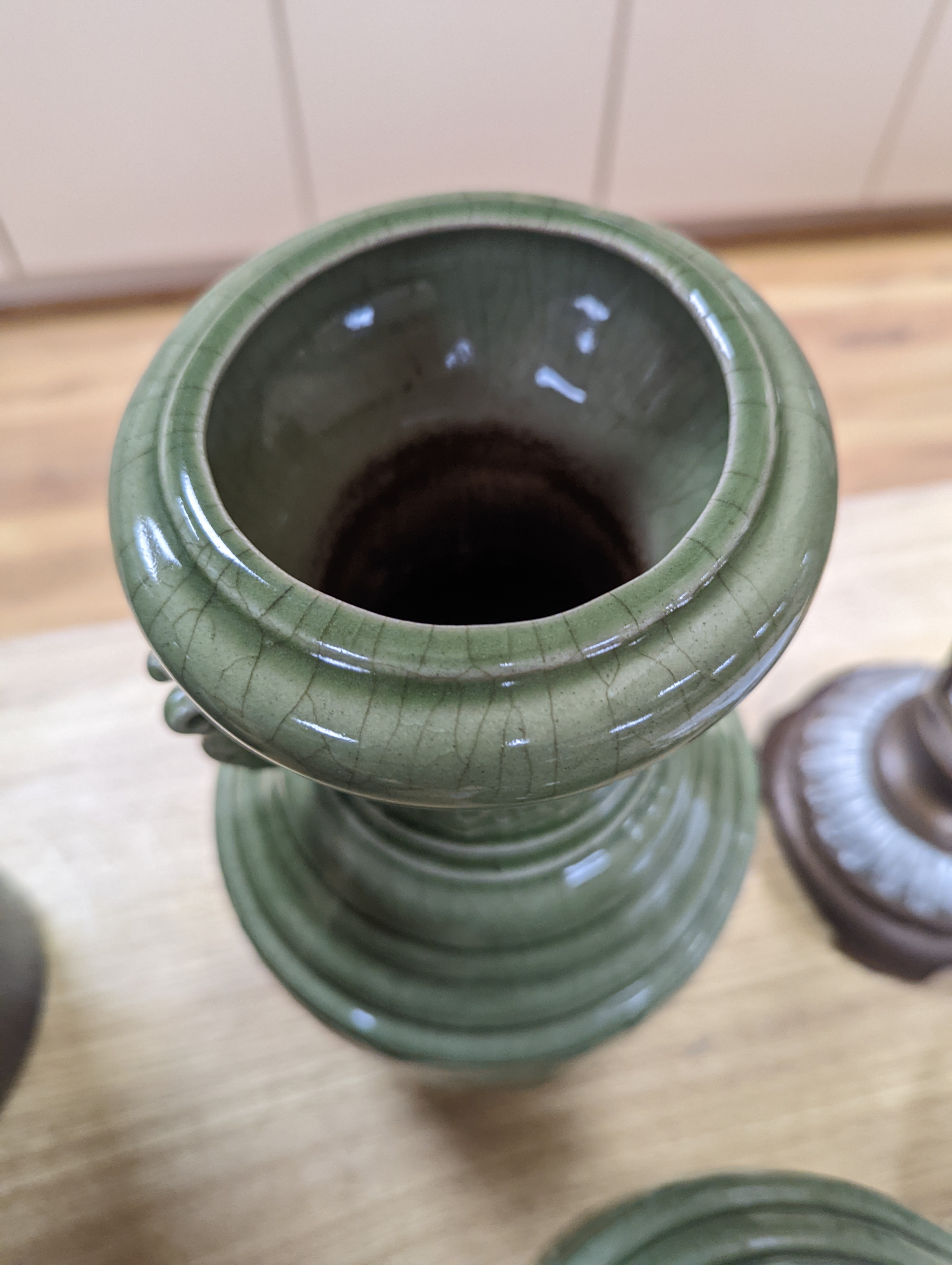 A pair of Chinese celadon glazed vases 35cm